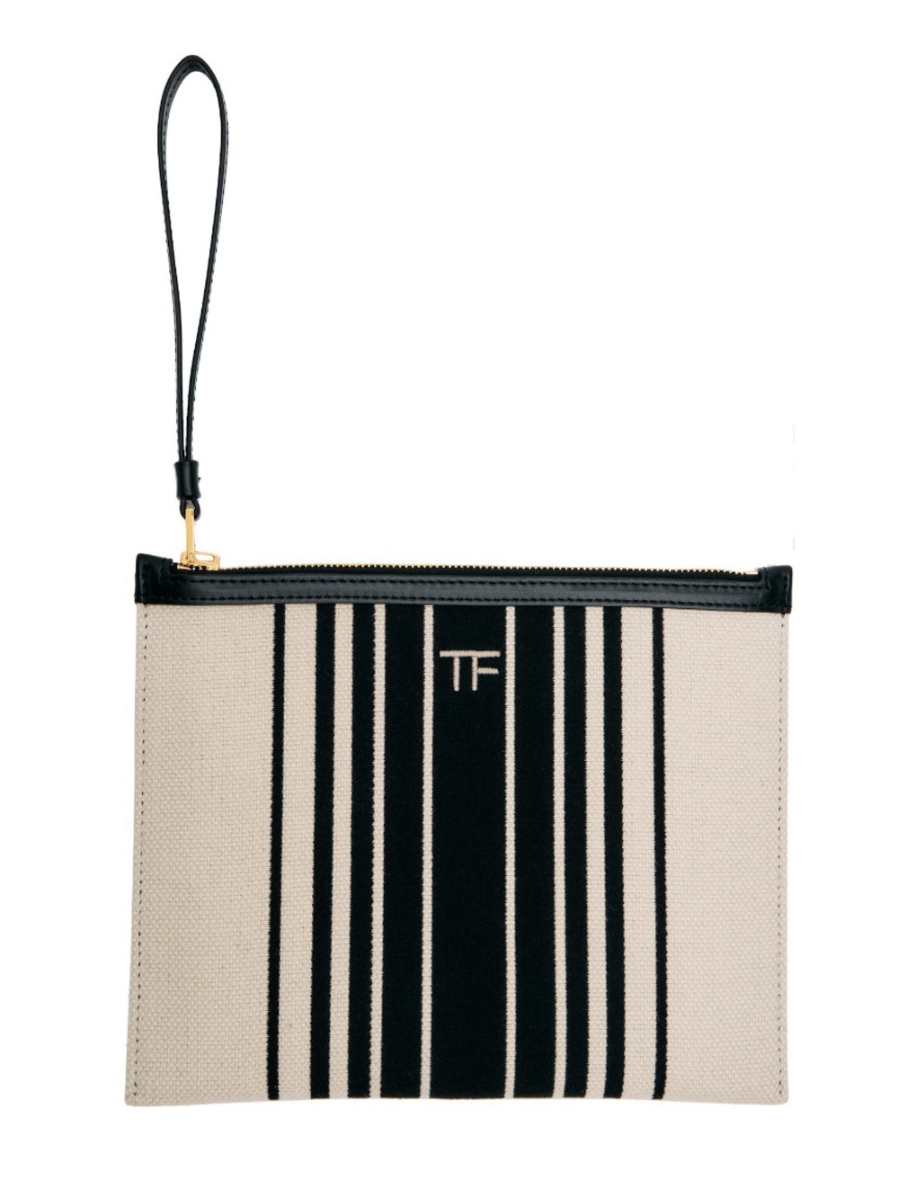 Tom Ford Black & Cream Striped Canvas Wristlet Clutch